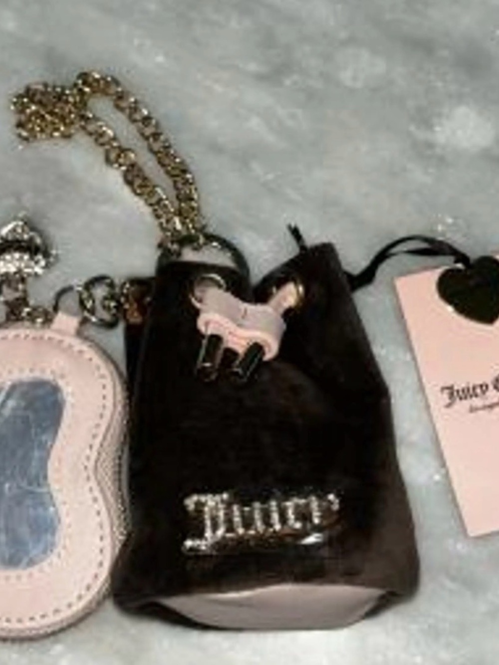 Juicy Couture Black Velvet Bag Charm with Pink Pony Accent